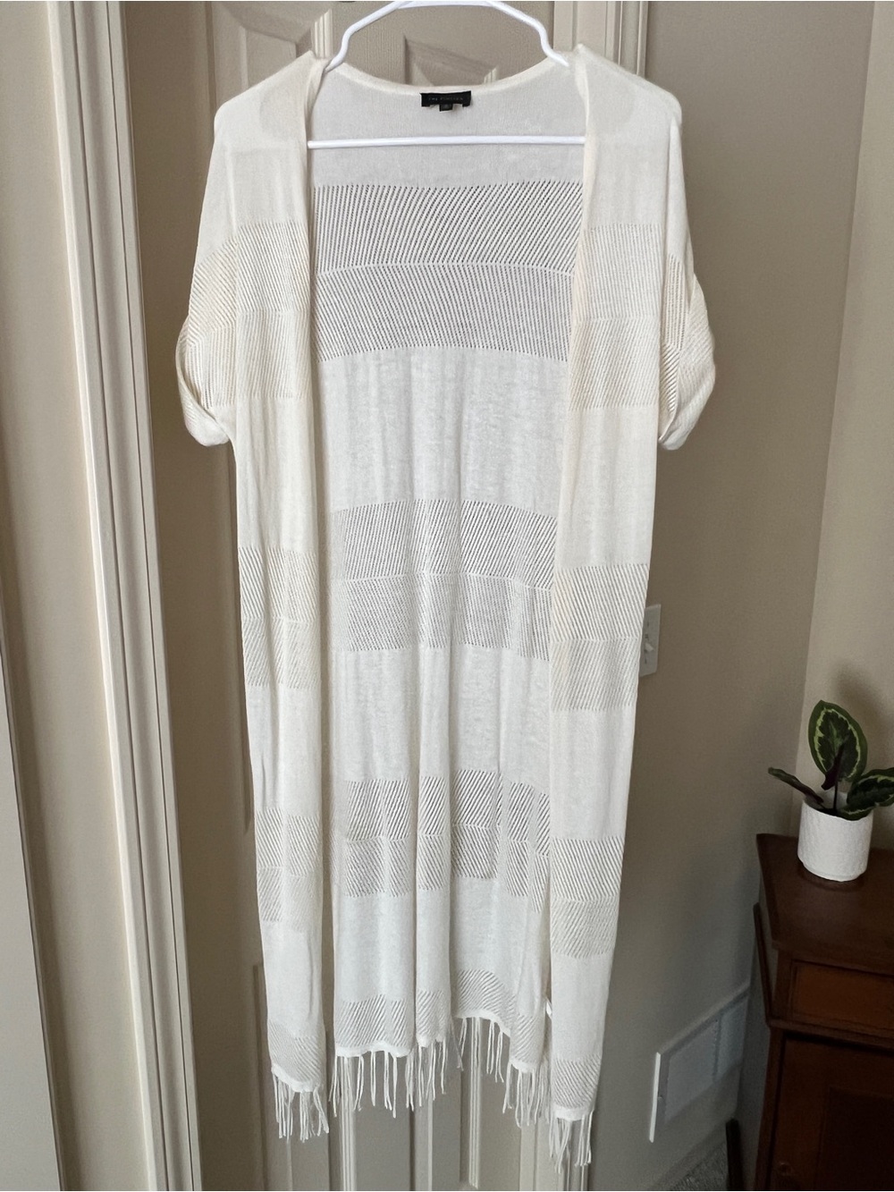 Lightweight Cream Fringed Open Duster Cardigan -